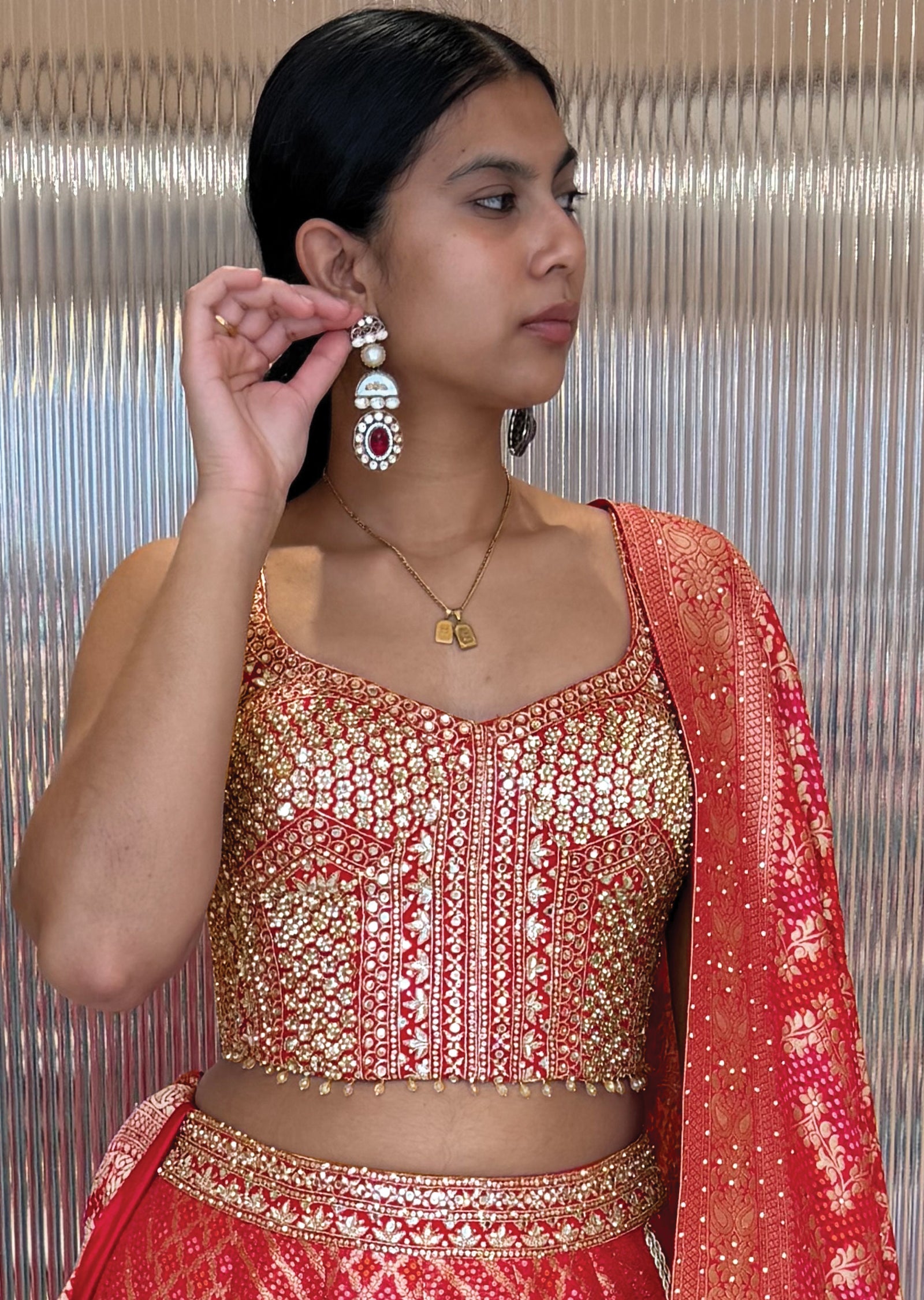Red Silk Corset Lehenga