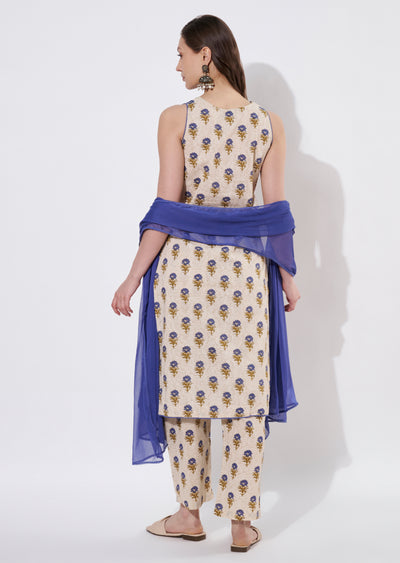Blue Cotton Straight cut suit