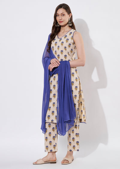 Blue Cotton Straight cut suit