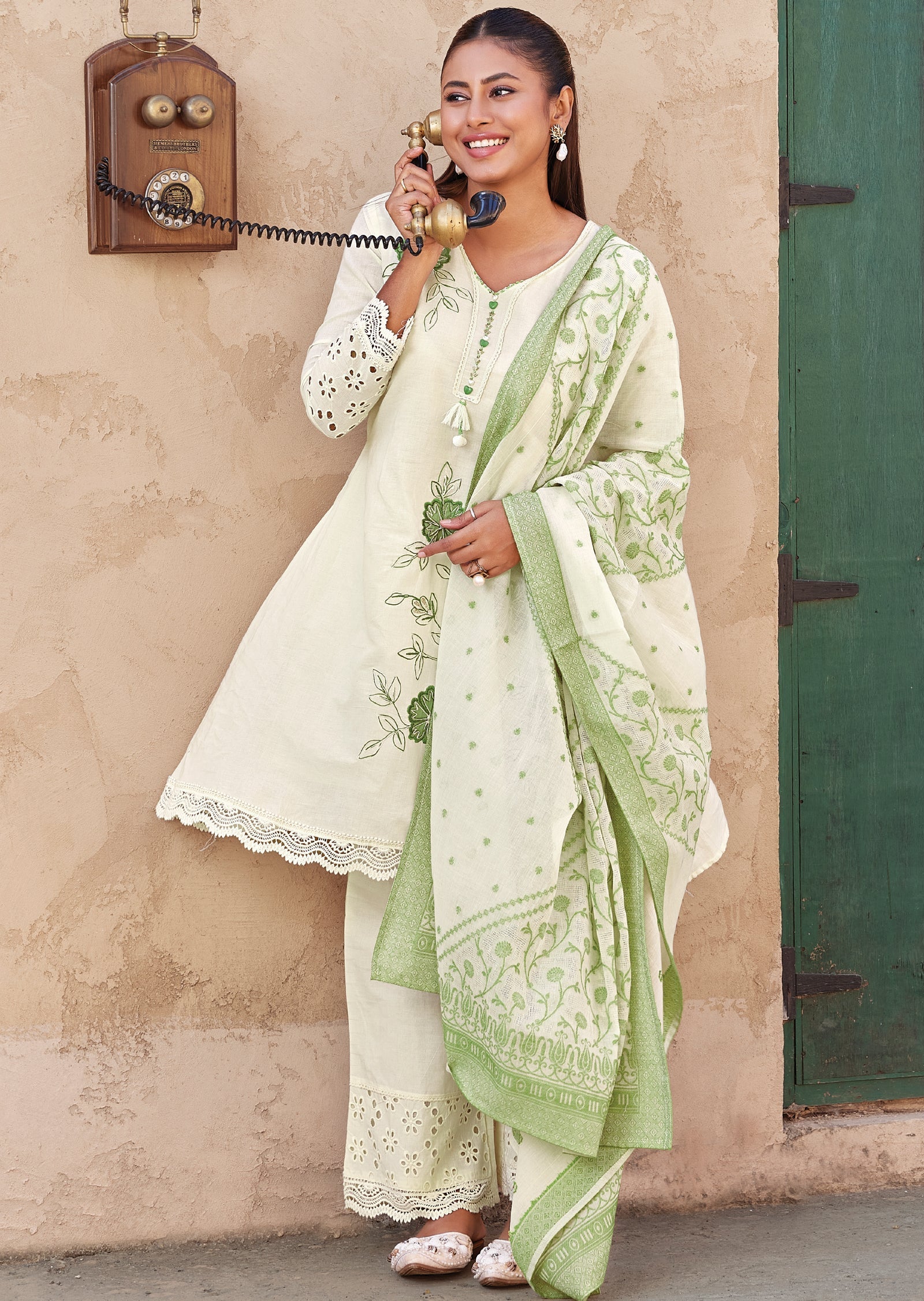 Cream Cotton Anarkali