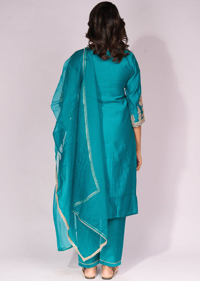 Rama Blue Dola Silk Straight cut kurti suit