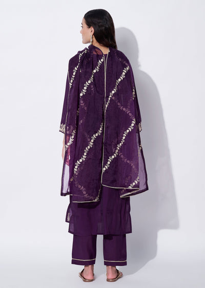 Purple Silk Straight cut Suit