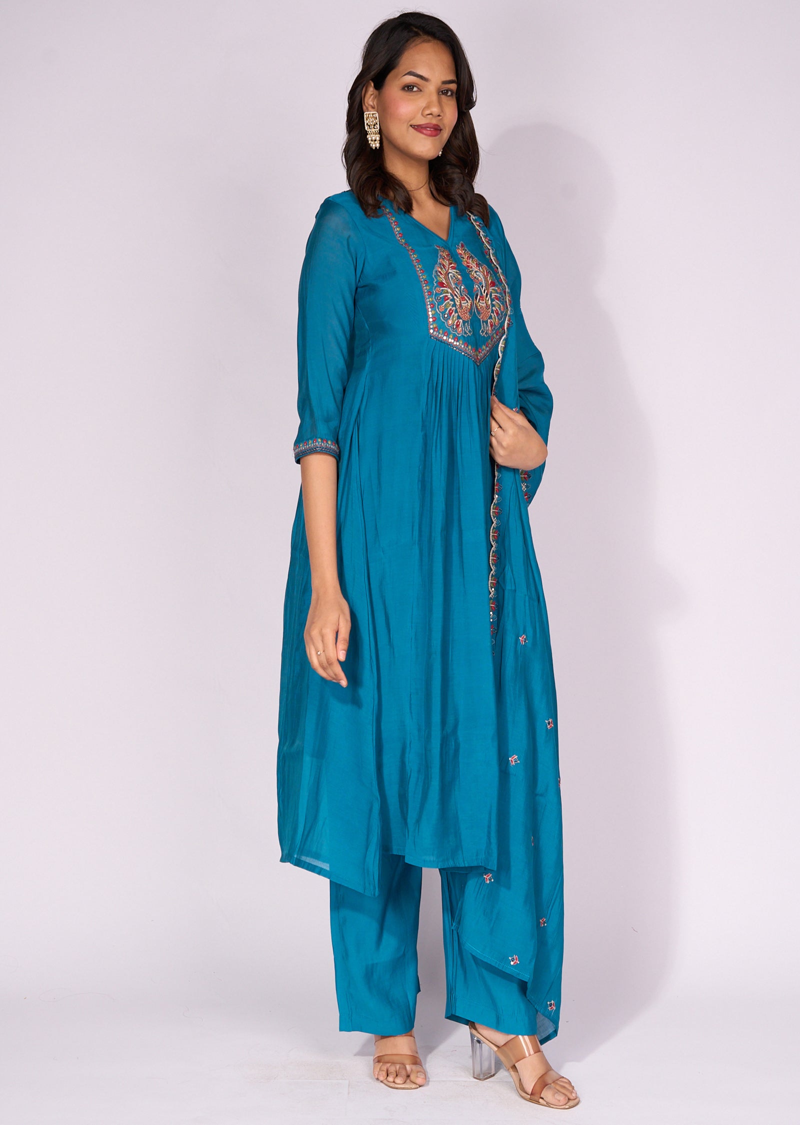 Rama Blue Silk Anarkali Suit