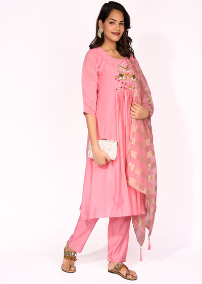 Pink Mul Chanderi Anarkali Suit