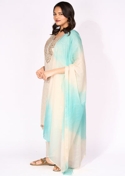 Sea Green Cotton Straight cut Suit