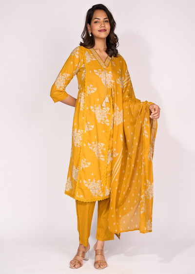 Mustard Cotton Straight cut Suit