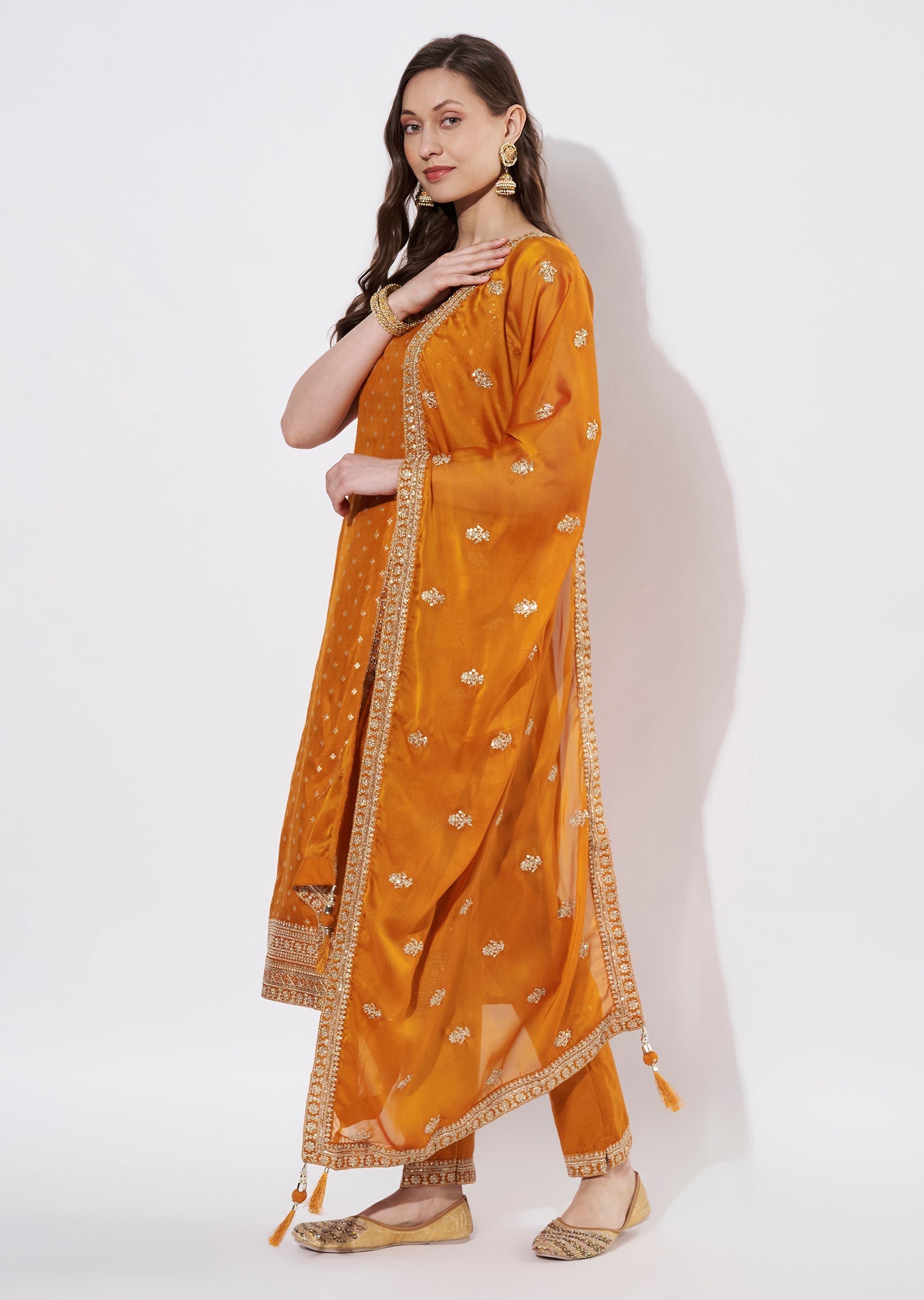 Rust Silk Straight cut Suit