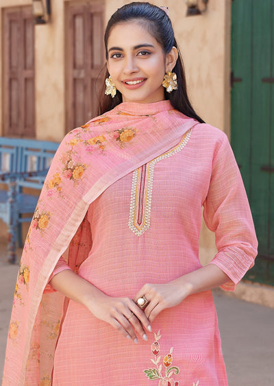 Pink Kota Straight cut kurti Set