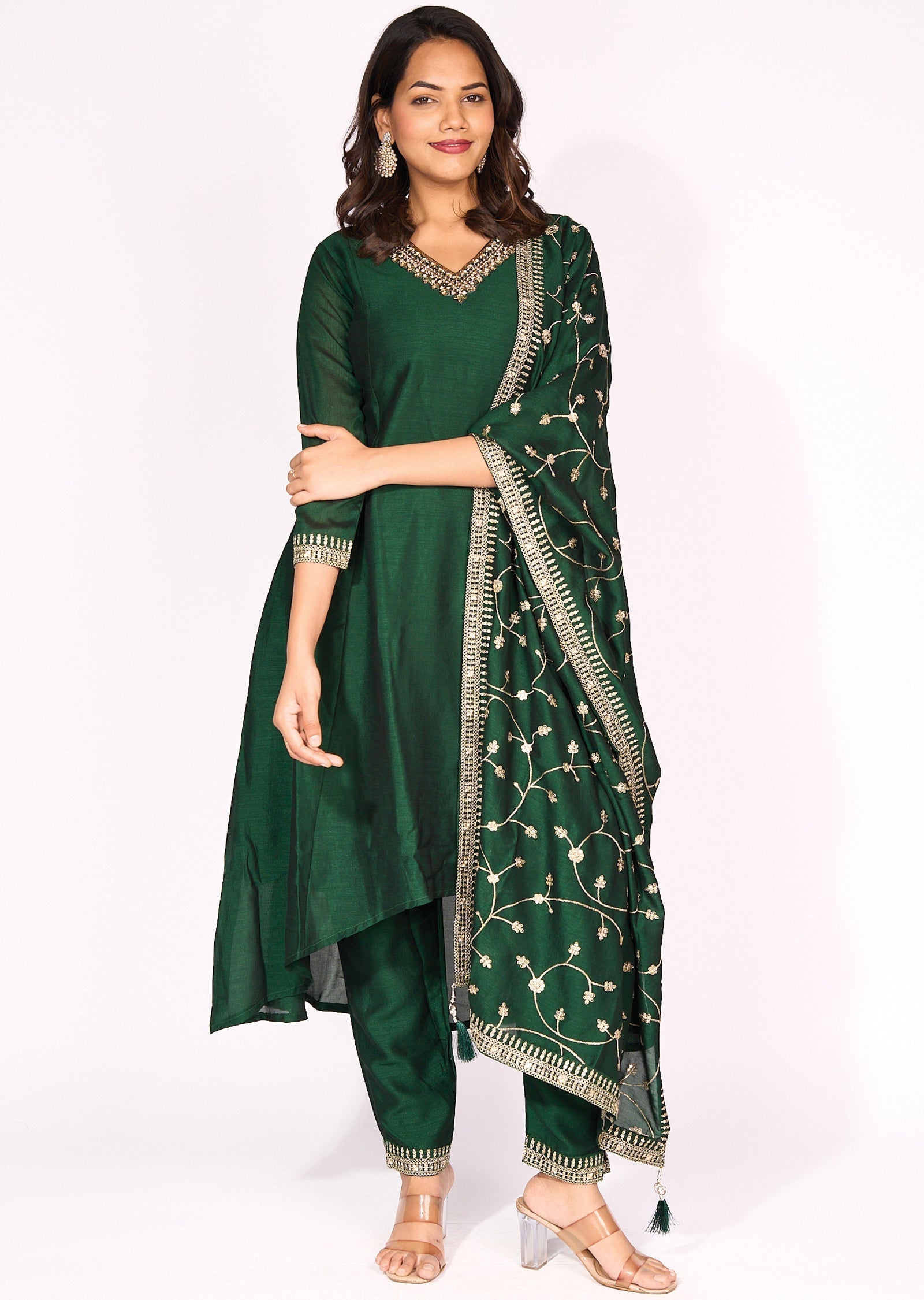 Green Silk Anarkali