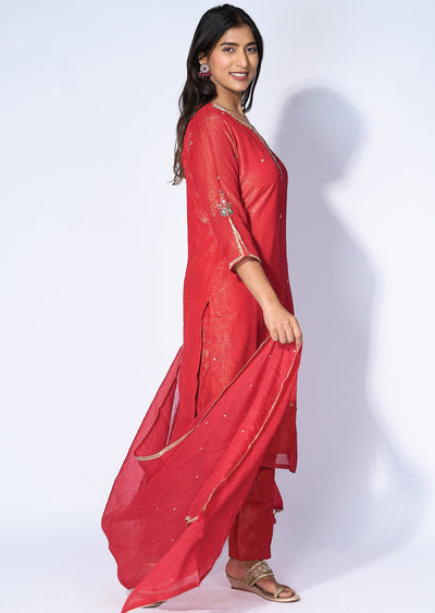 Red Tissue Straight cut suit