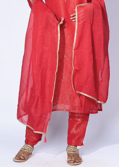 Red Tissue Straight cut suit