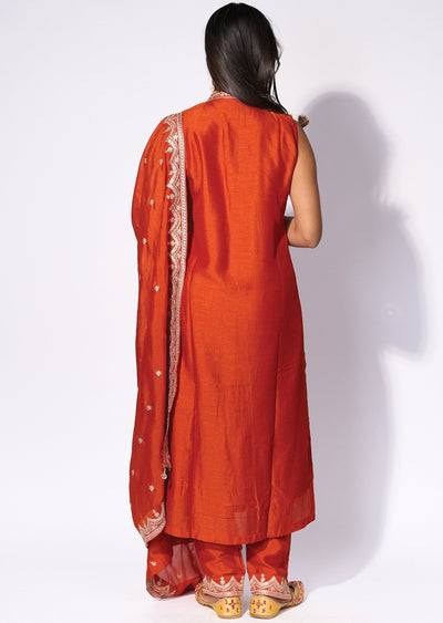 Rust Silk Straight cut kurti Set