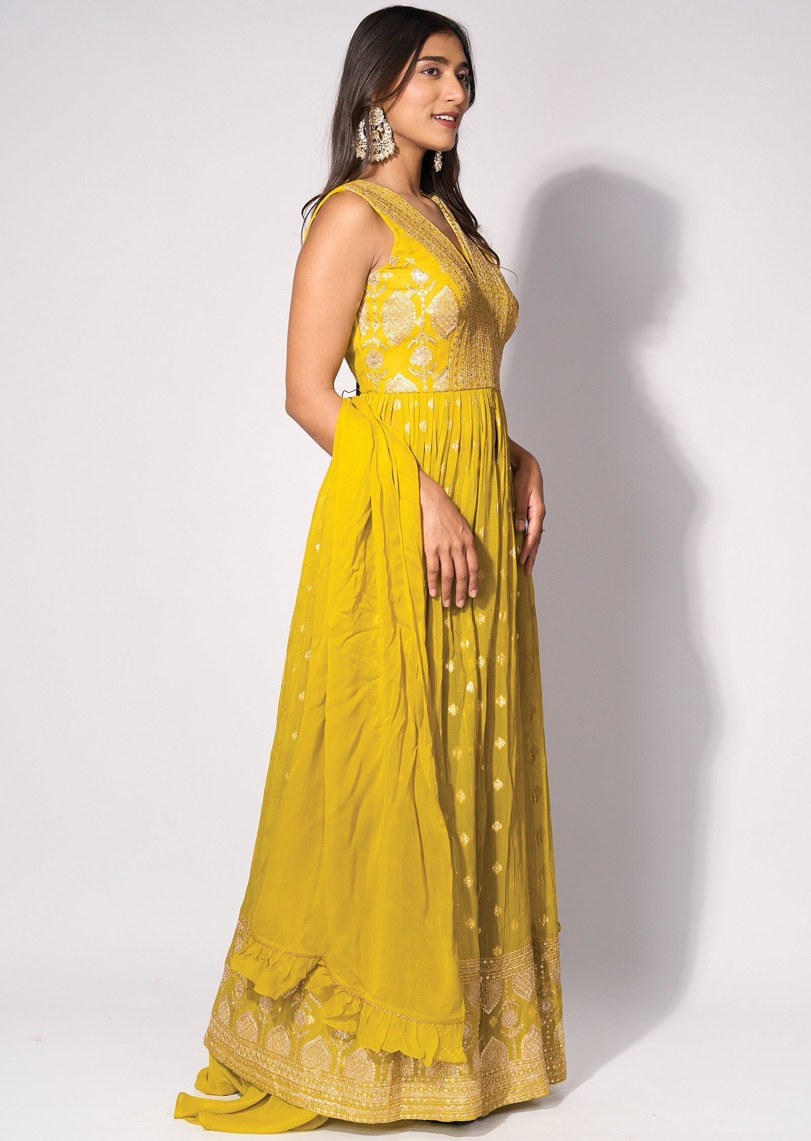 Green Georgette Front slit Anarkali