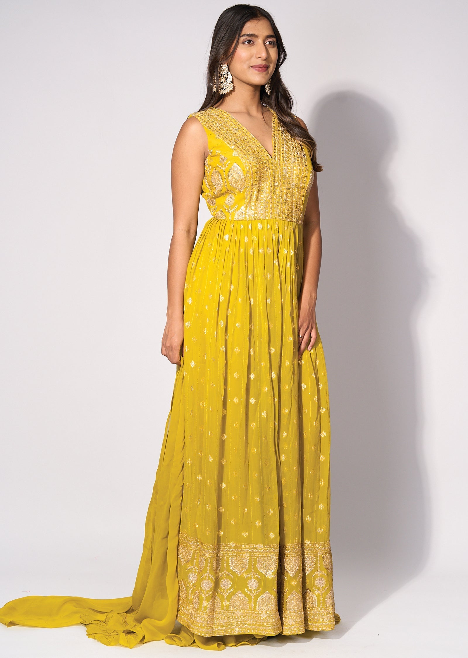 Green Georgette Front slit Anarkali