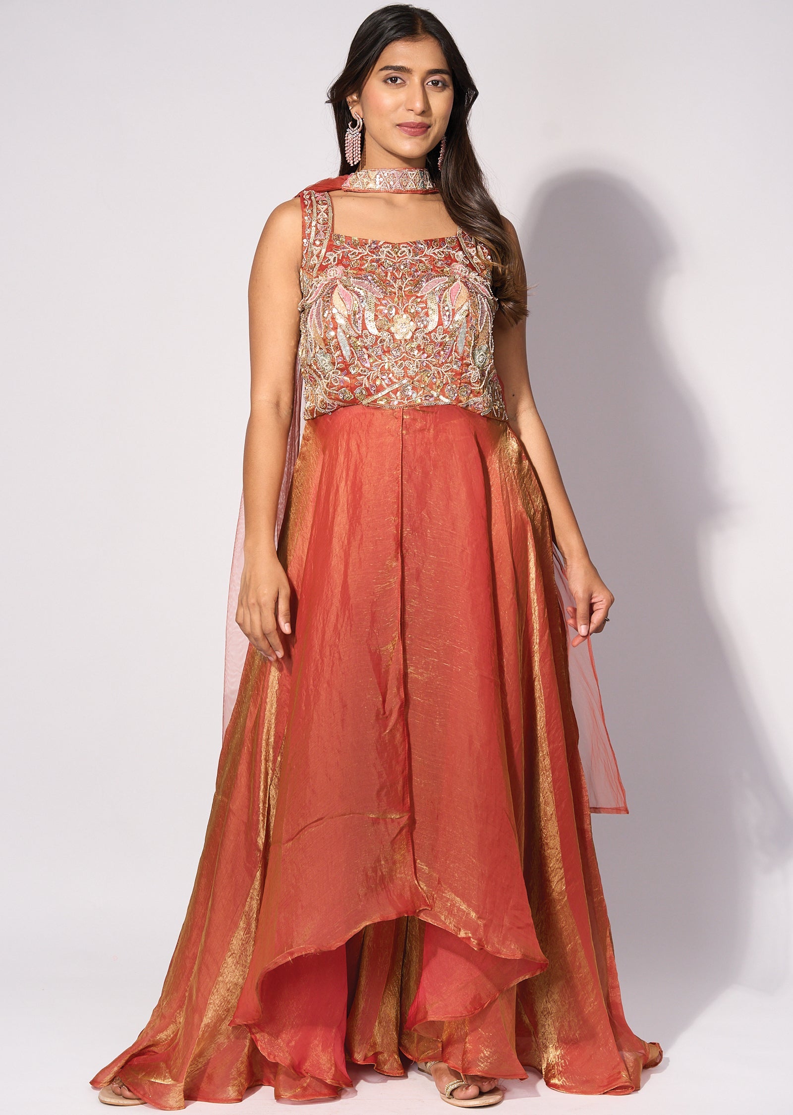 Rust Front slit Anarkali Suit