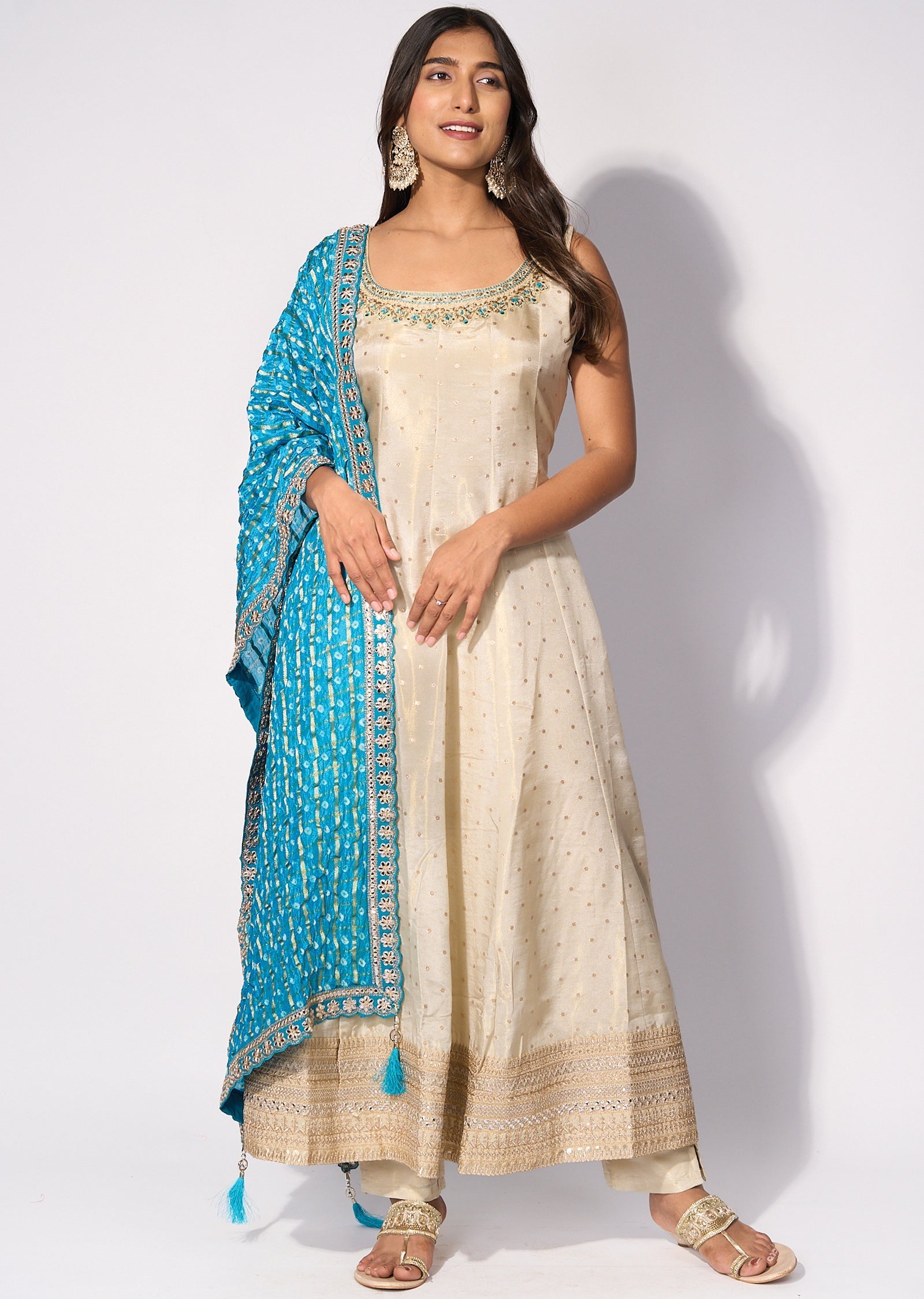Rama blue Tissue Anarkali