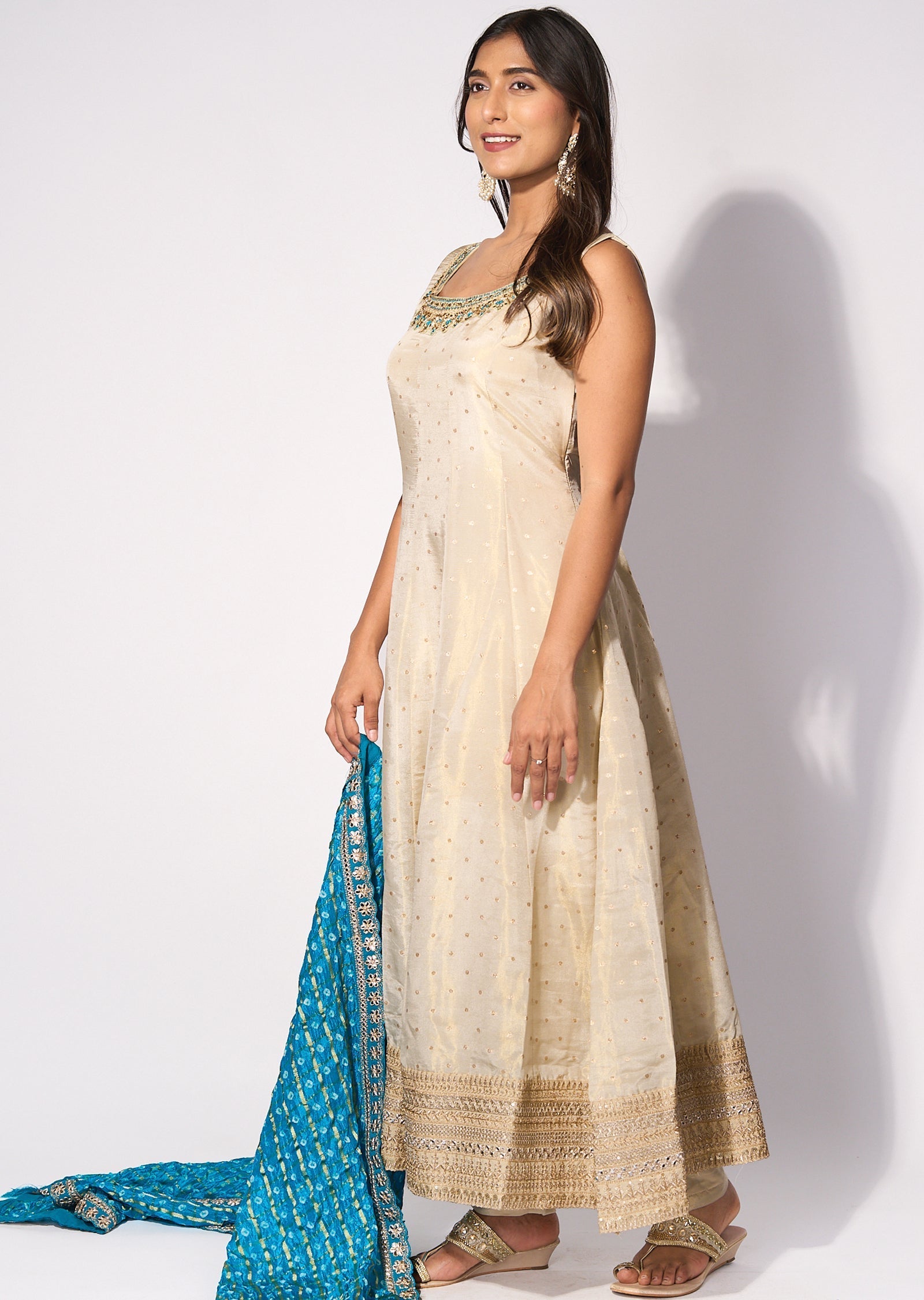 Rama blue Tissue Anarkali