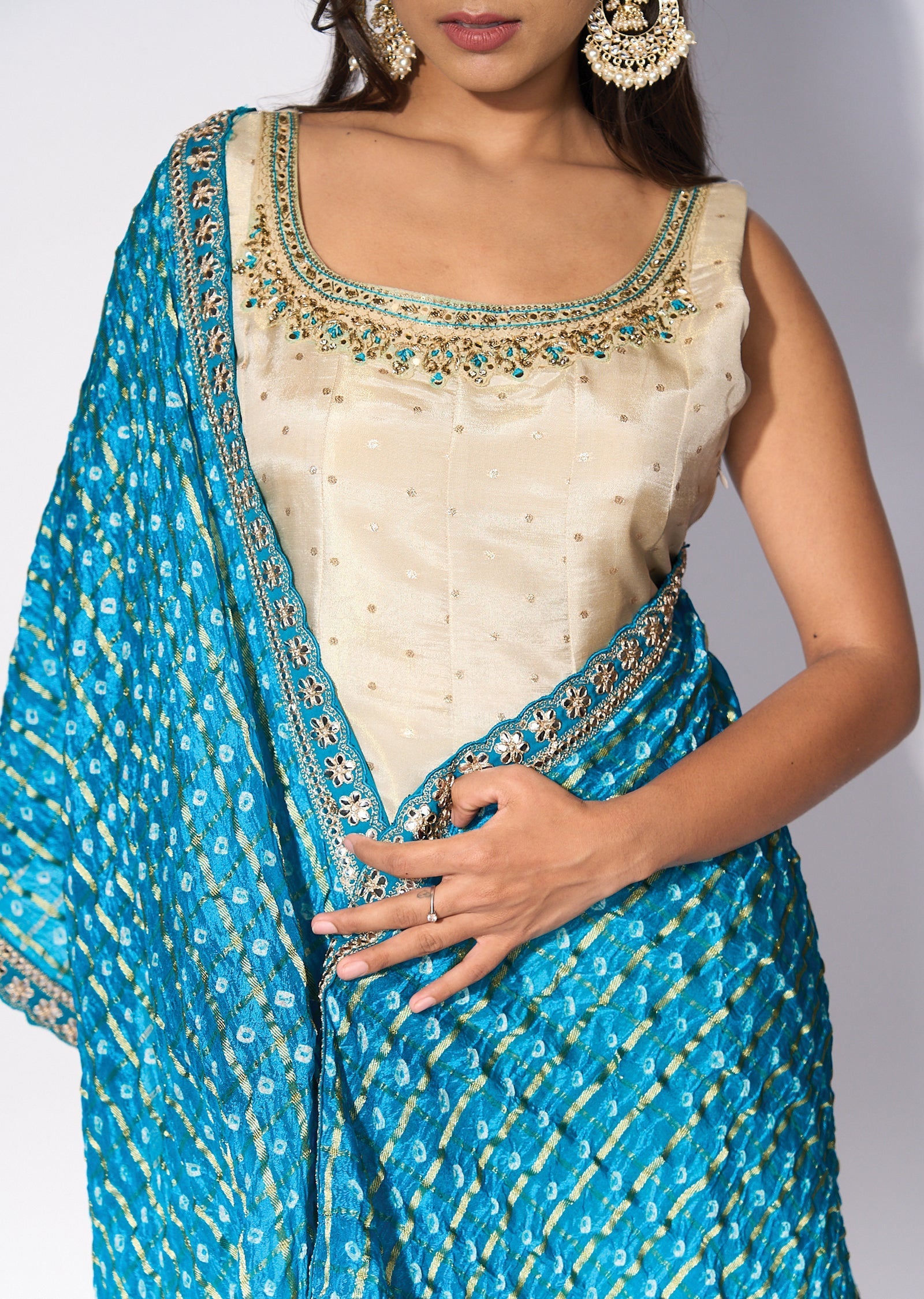 Rama blue Tissue Anarkali