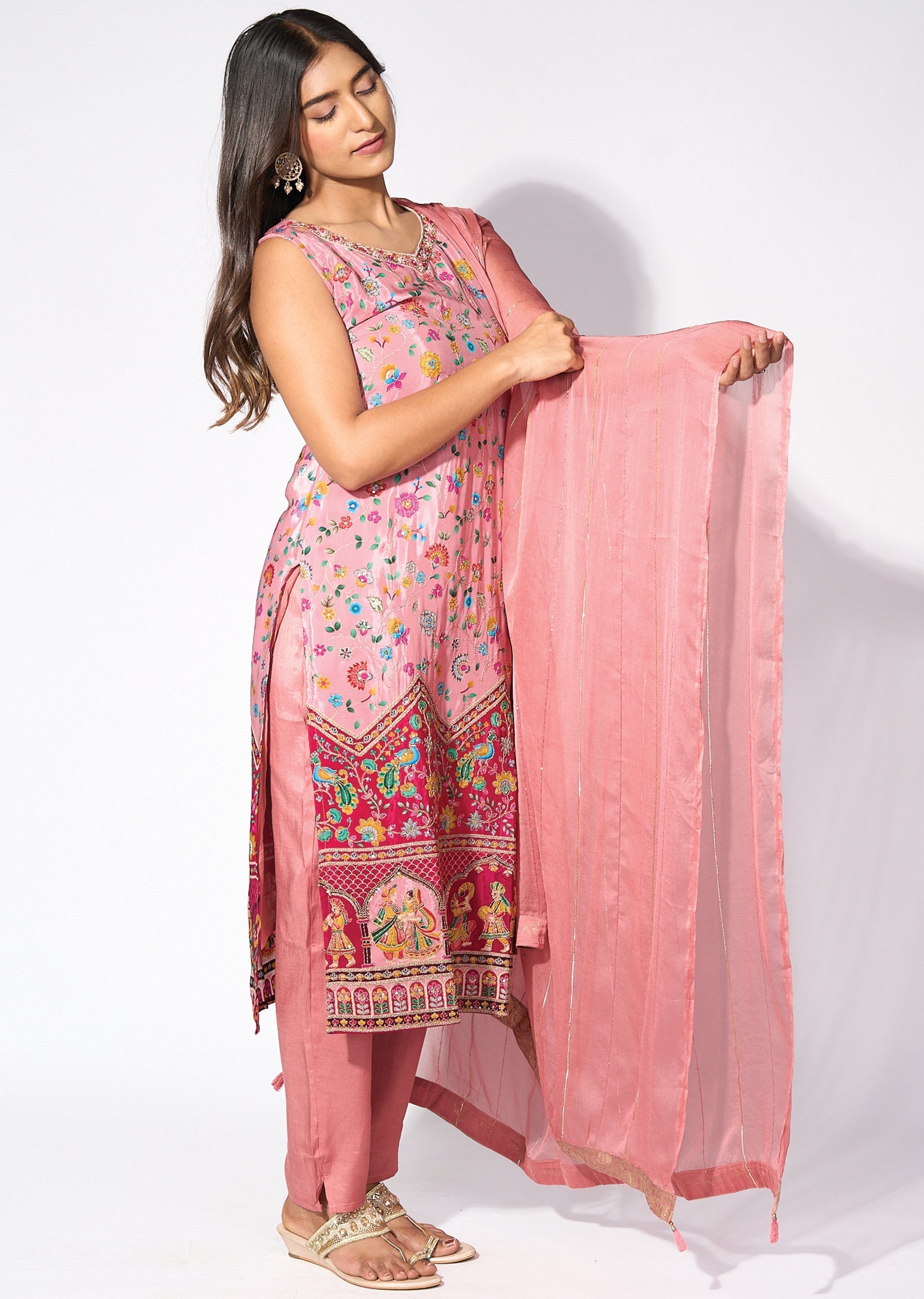 Onion Pink Straight cut kurti Set