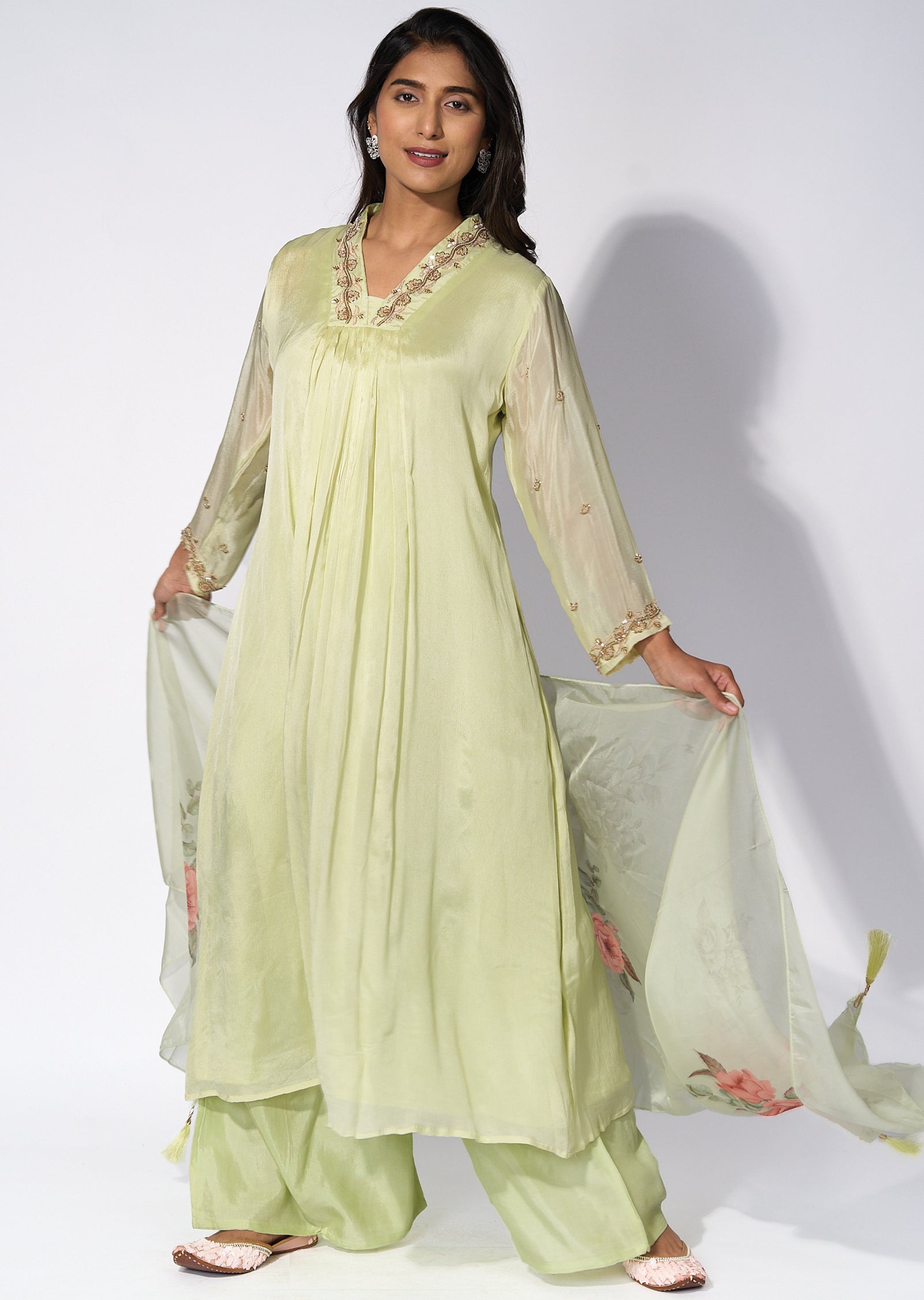 Light Green Chinnon Anarkali