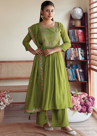 Green Mulchanderi Anarkali
