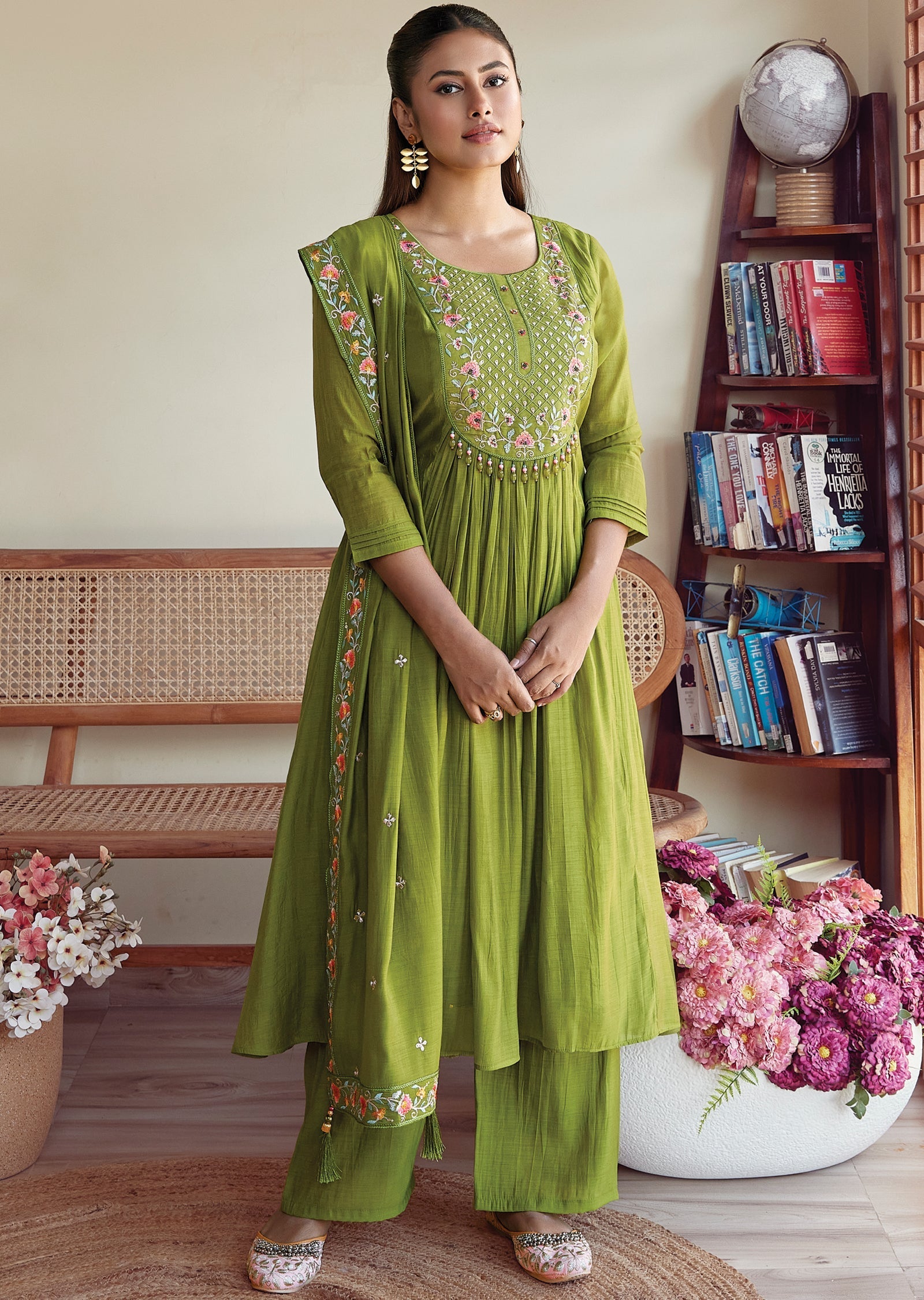 Green Mulchanderi Anarkali