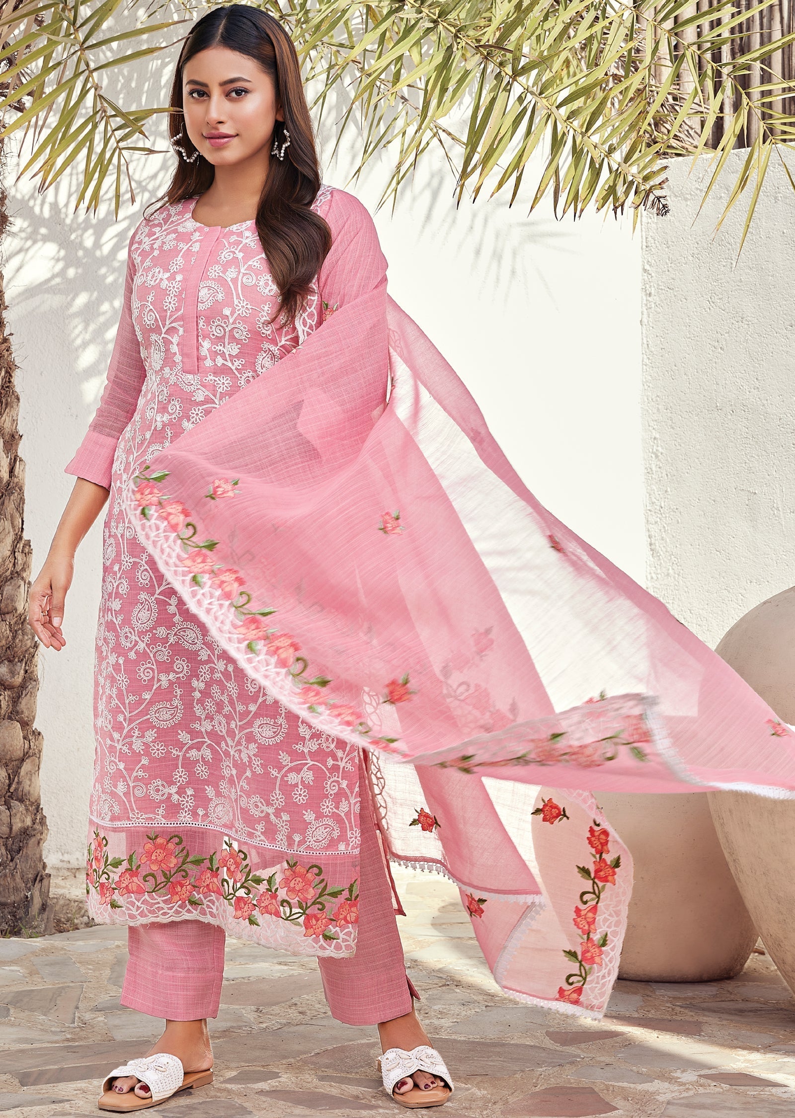 Pink Straight cut kurti Set