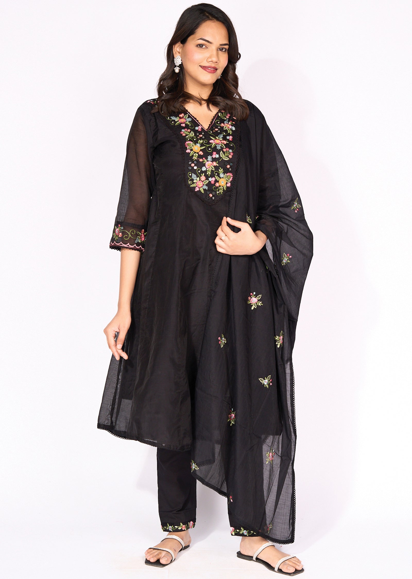 Black Mul Chanderi Anarkali Suit