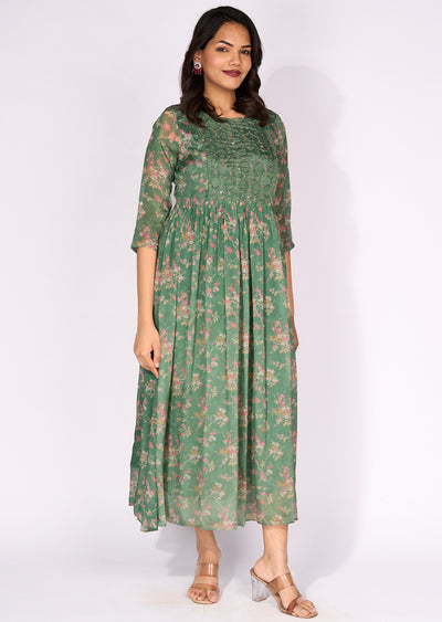 Green Chinnon Long Kurti