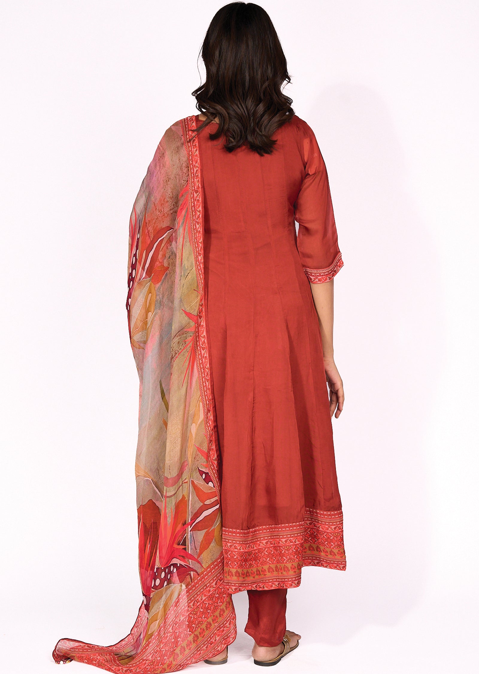 Rust Organza Anarkali Suit