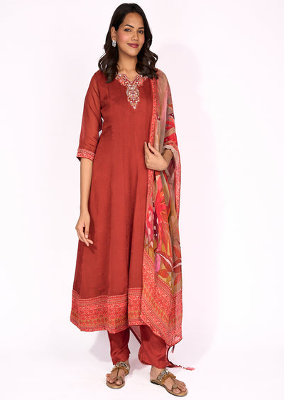 Rust Organza Anarkali Suit