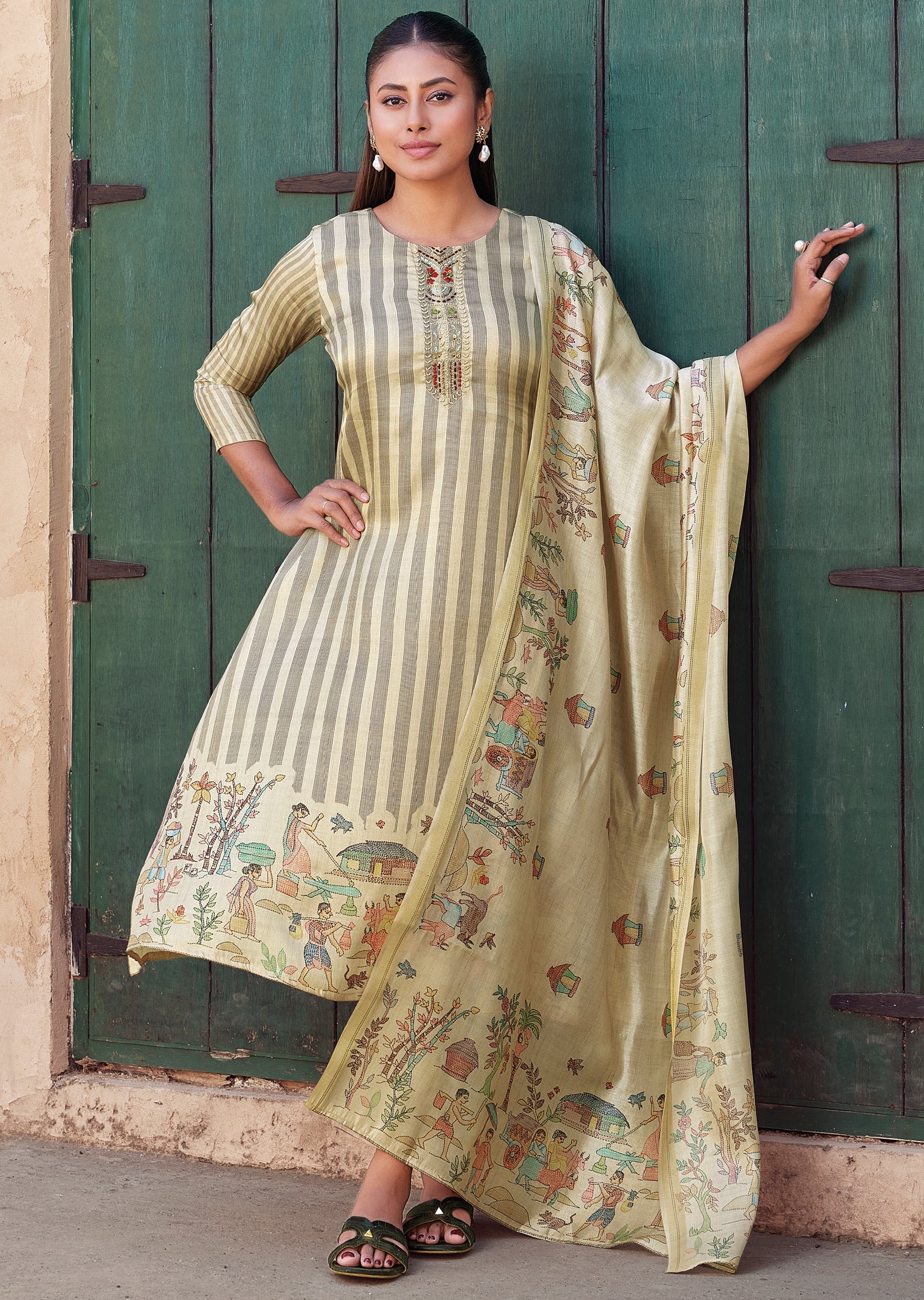 Beige Tussar Anarkali