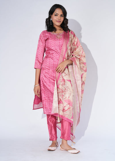 Pink Tussar Straight cut Suit