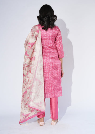 Pink Tussar Straight cut Suit