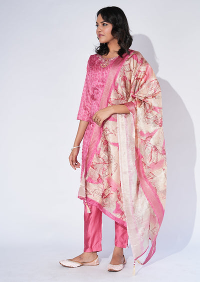 Pink Tussar Straight cut Suit