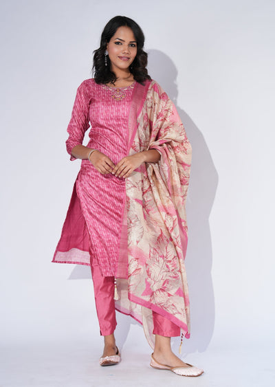 Pink Tussar Straight cut Suit