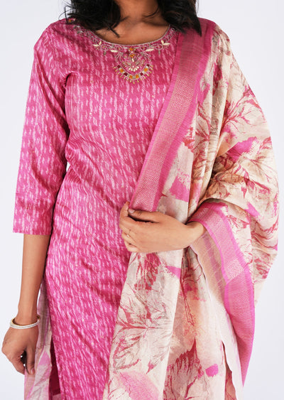 Pink Tussar Straight cut Suit