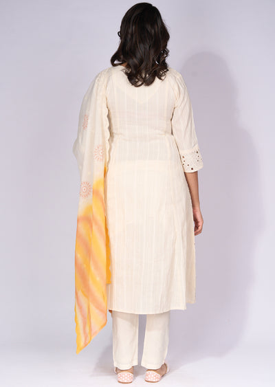 Off white Cotton Anarkali Suit