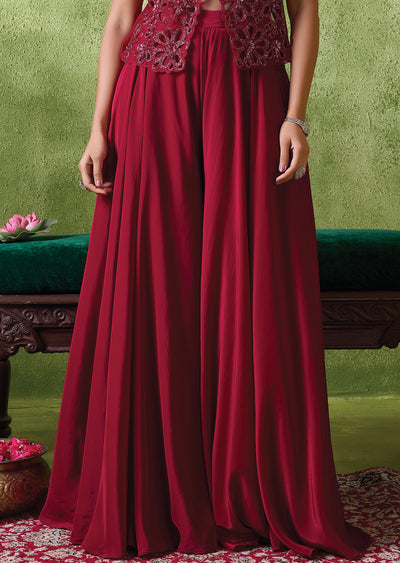Maroon Crepe Indowestern Set