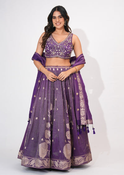 Purple Tissue Crop top Set