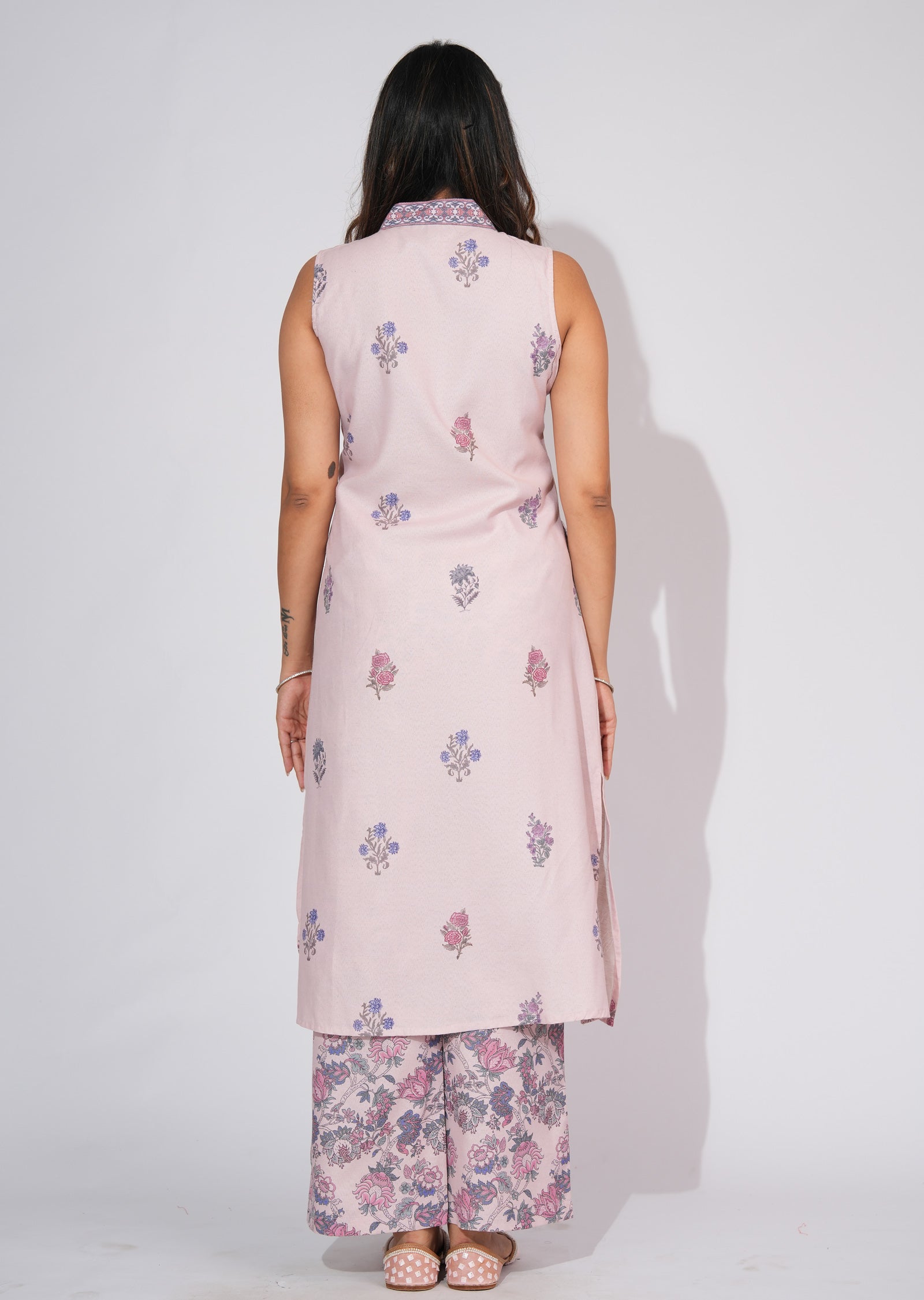 Dusty Peach Cotton Straight cut Kurti set