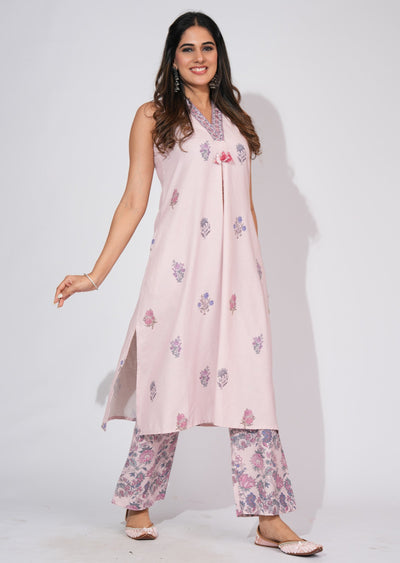 Dusty Peach Cotton Straight cut Kurti set