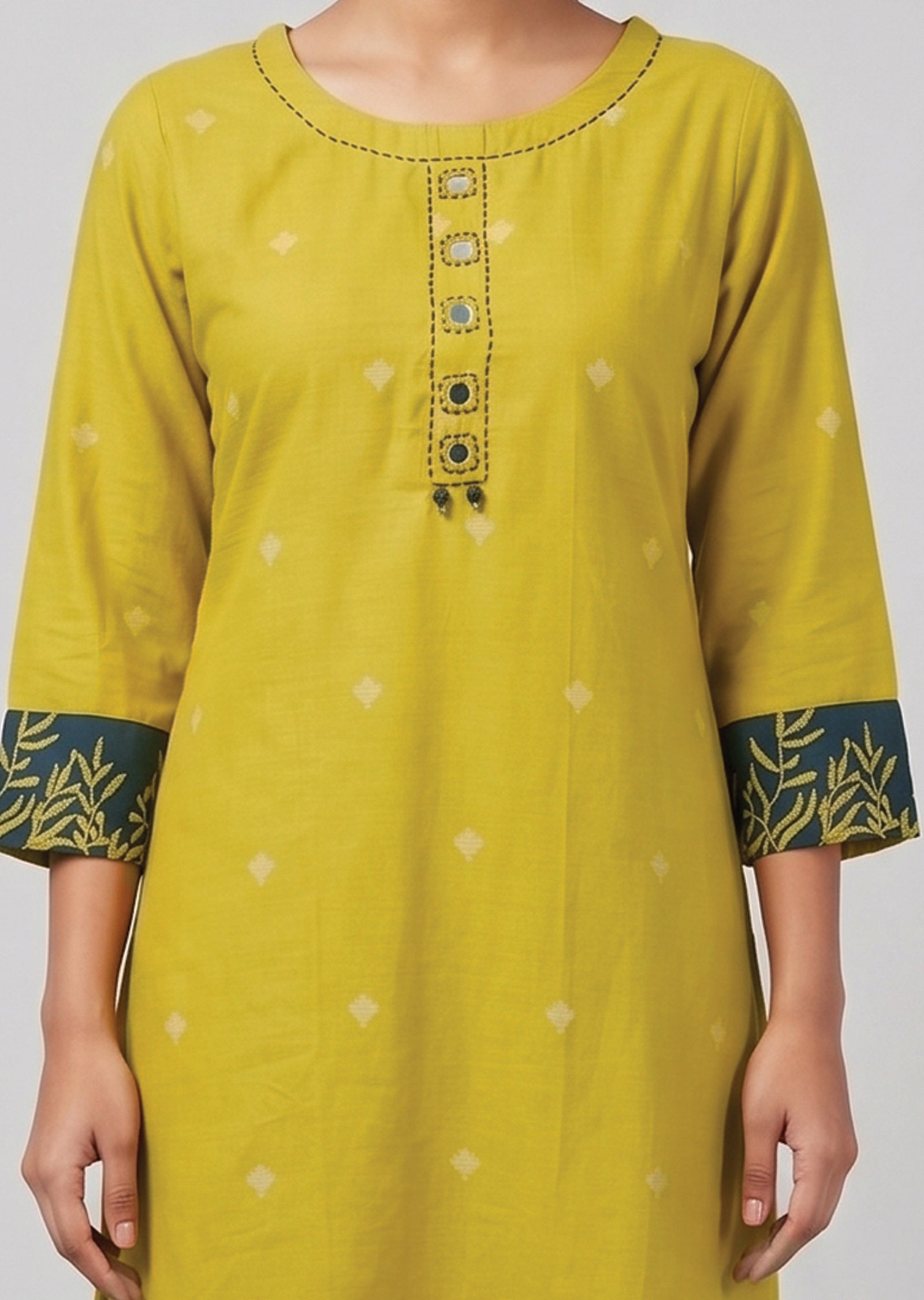 Yellow Cotton Straight cut Kurti set