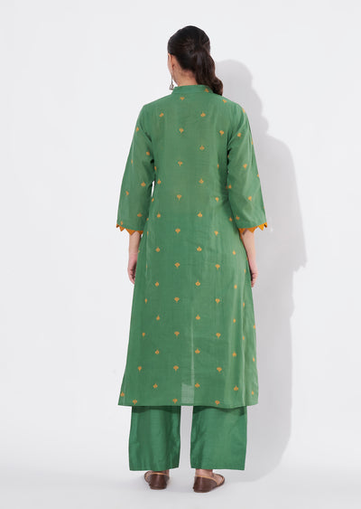 Mehndi Green Cotton Frock style kurti set