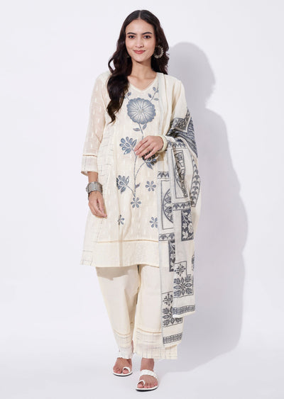Grey Cotton Anarkali Suit