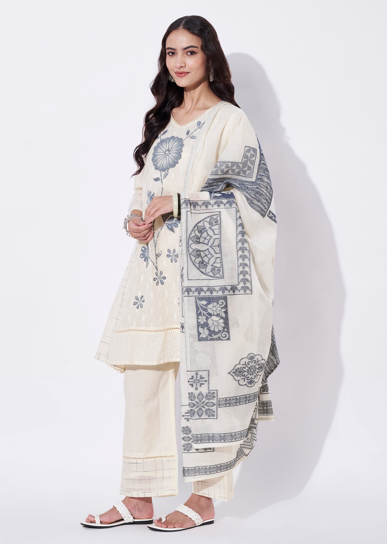 Grey Cotton Anarkali Suit