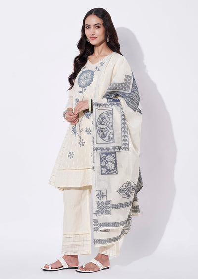 Grey Cotton Anarkali Suit