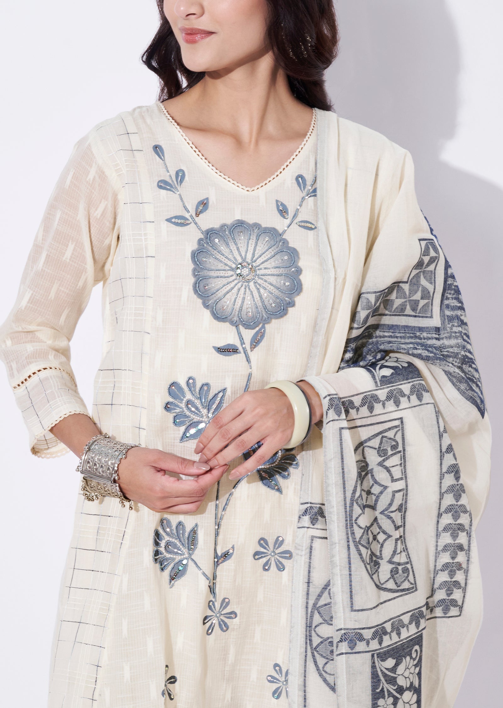Grey Cotton Anarkali Suit