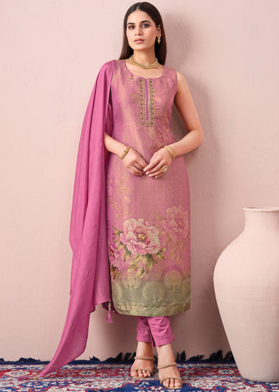 Light Pink Silk Straight cut suit