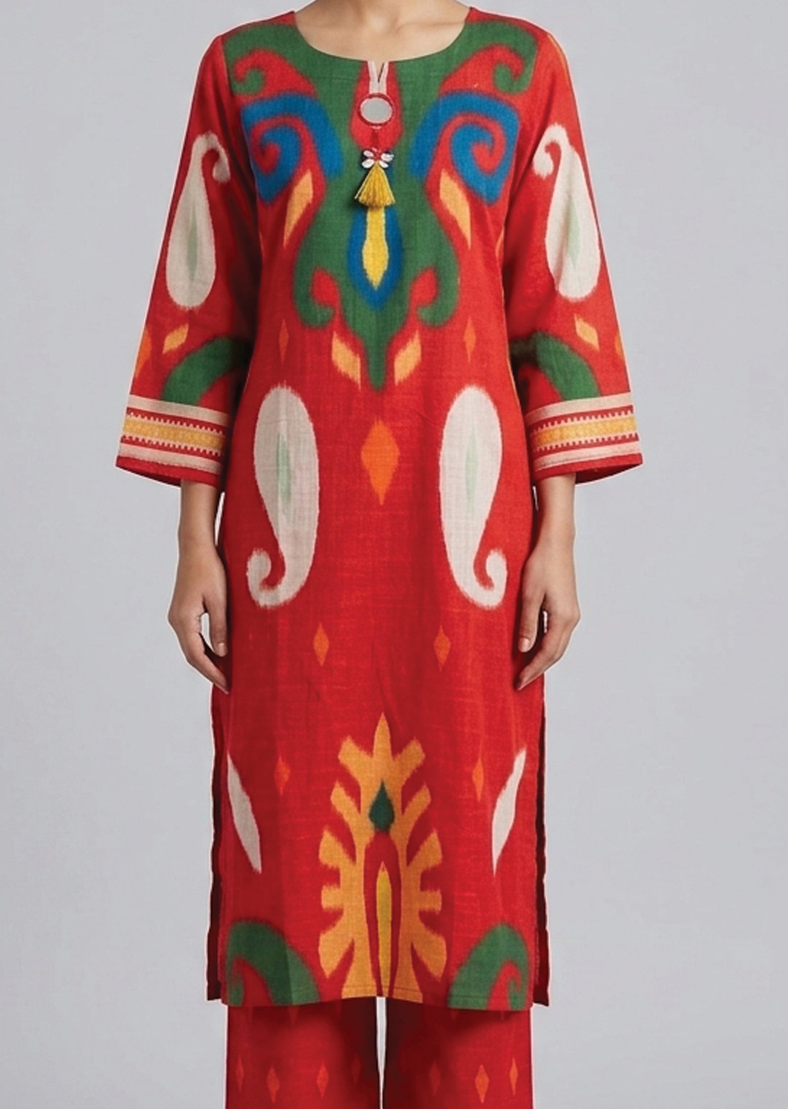Red Cotton Straight cut Kurti set
